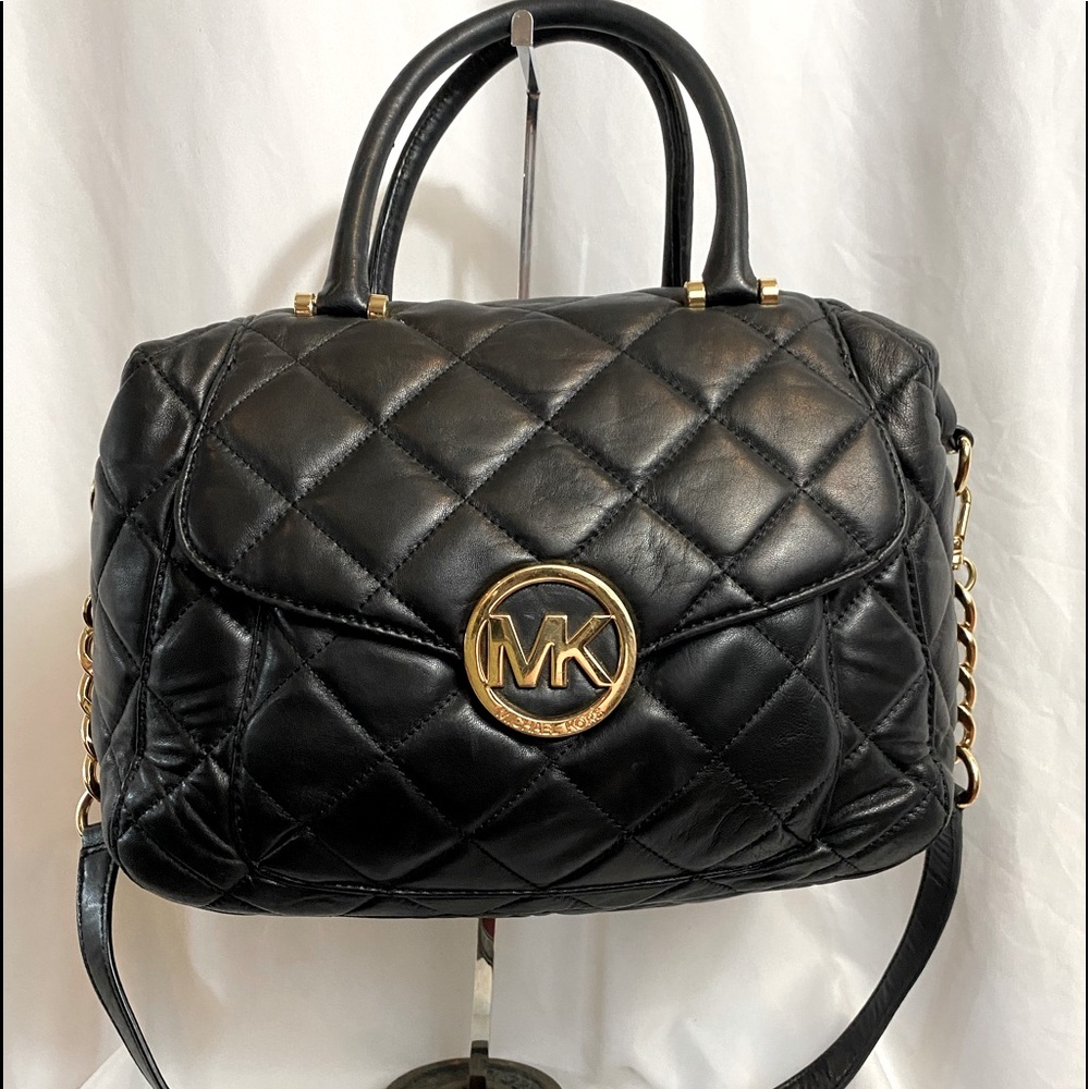 MICHAEL KORS QUILTED LEATHER SATCHEL WITH GOLD CHAIN STRAPS
